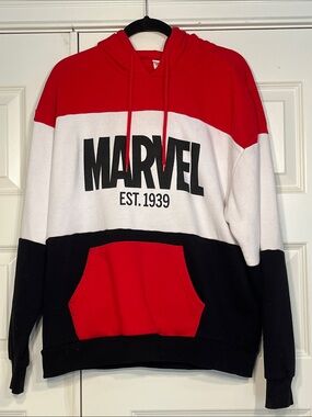 Marvel Red White Black Colorblock Pullover Hoodie